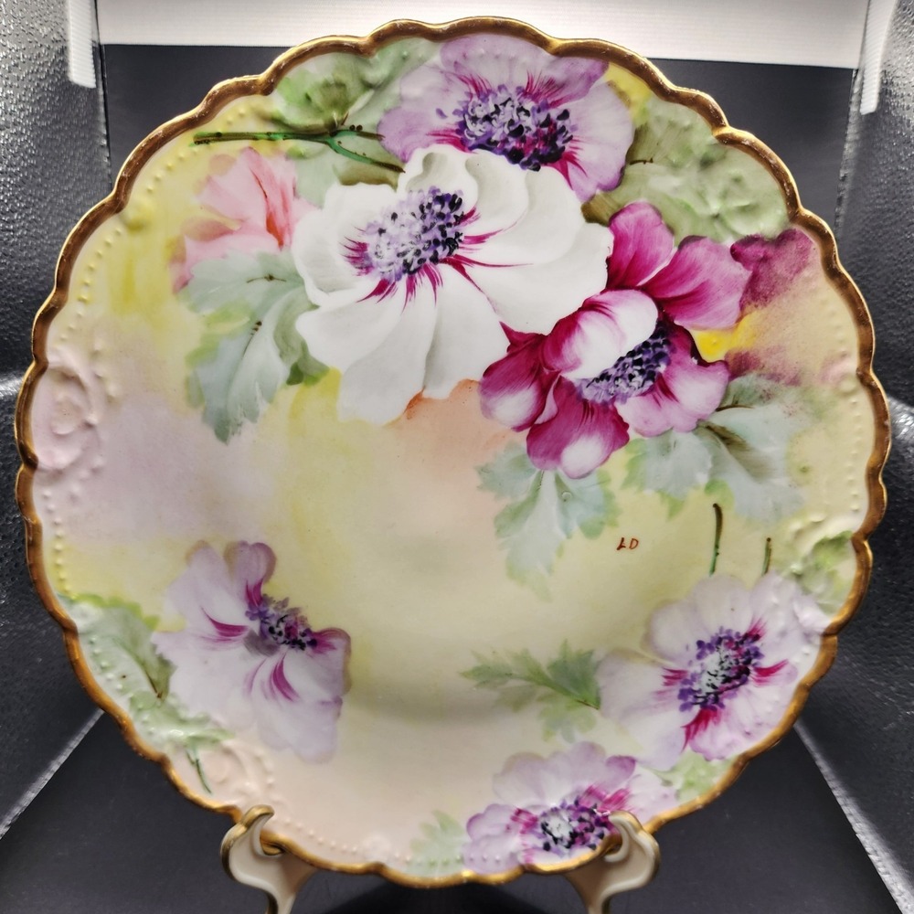 Antique Richard Ginori Hand Painted Floral 9.25" Plate Artist Signed LD Italy